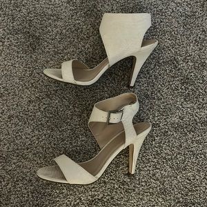 Gently worn beige heels with fun ankle strap
